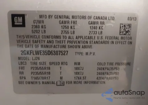 2013 GMC Terrain Slt-2 из США, поврежденный, VIN 2GKFLWE35D6307527